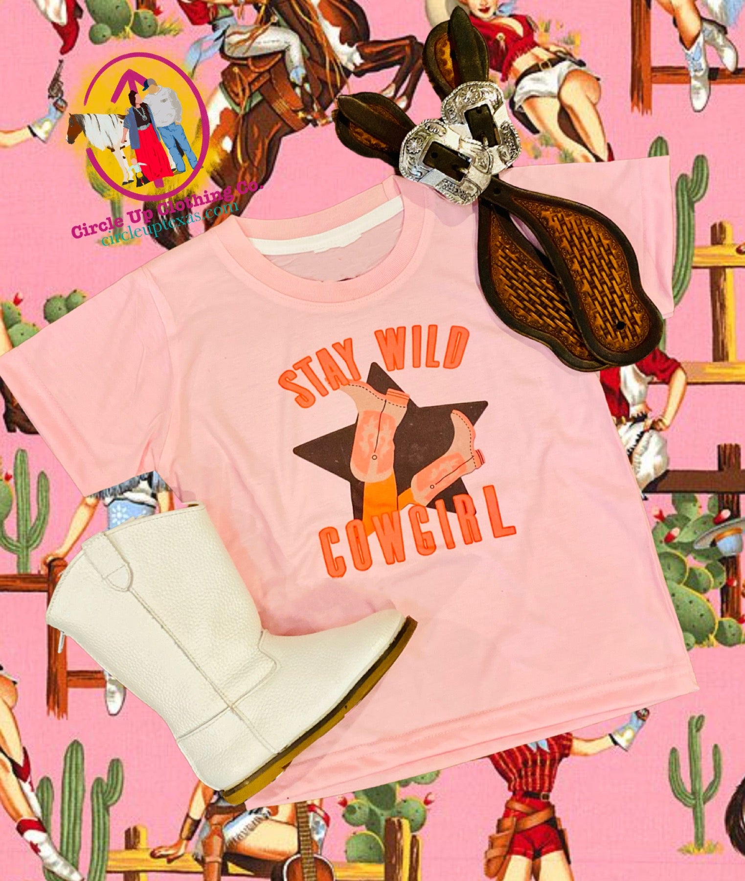 Stay Wild Cowgirl On Pink Tee